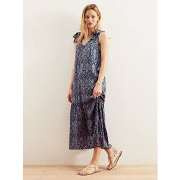 Banana Republic Dresses & Skirts - NWOT Banana Republic tie-shoulder drop-waist blue & pink print maxi dress XL